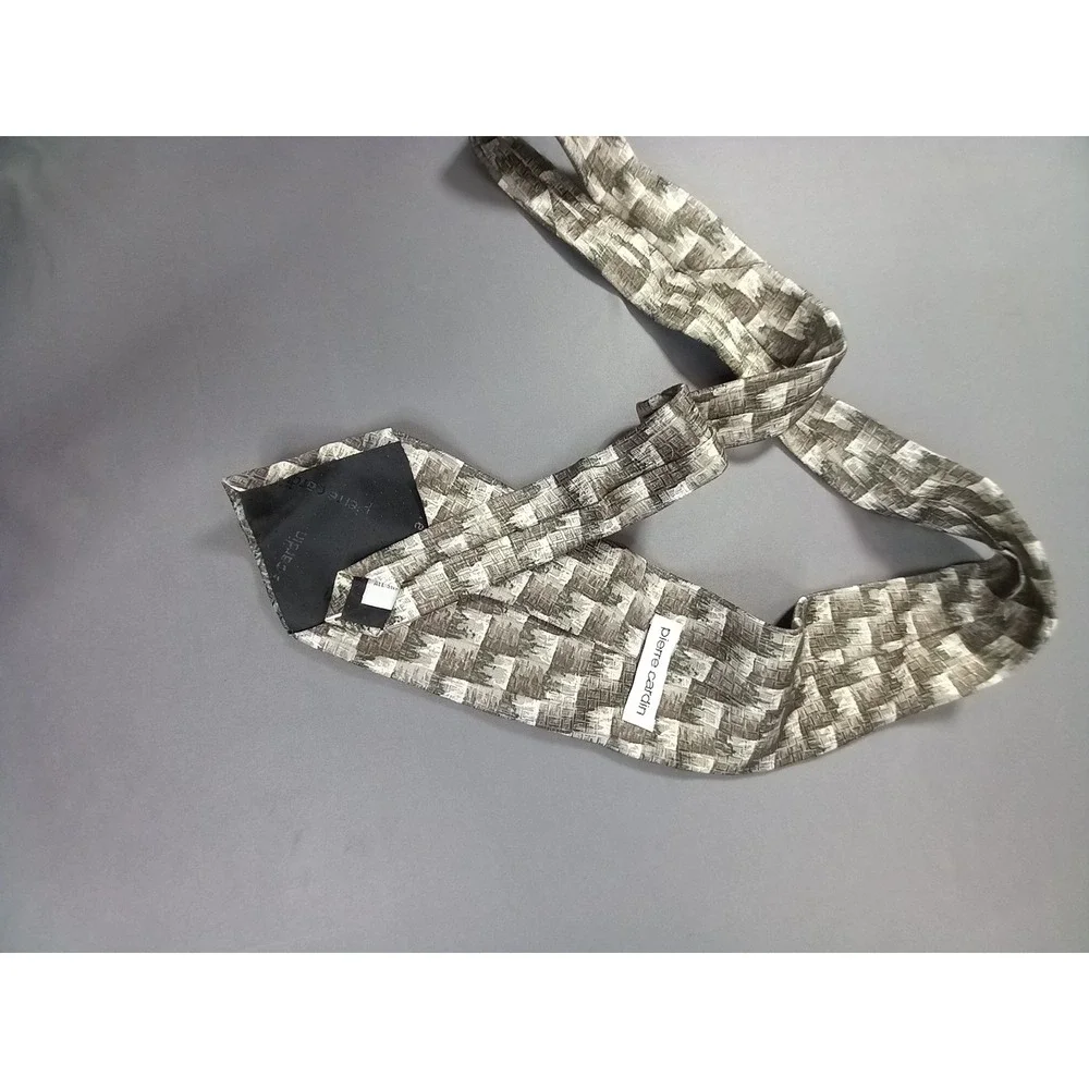 Vintage Pierre Cardin Silk Tie‎ Gray Green Geometric 90's